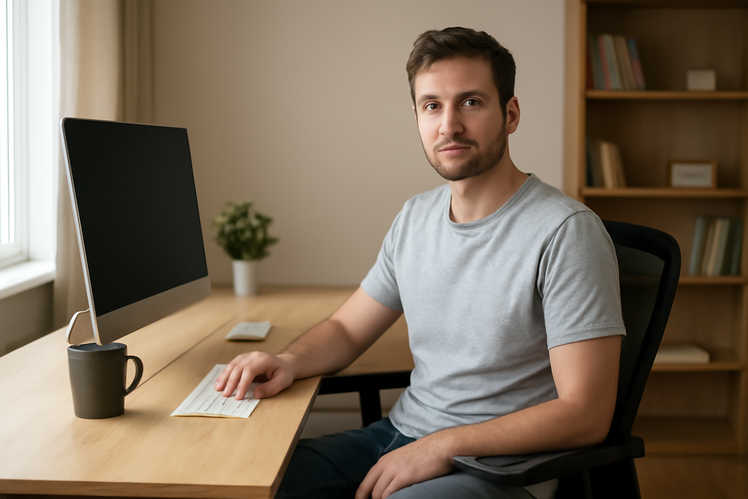 tendancemagasin-look-minimal-weekend personne assise bureau maison tenue décontractée