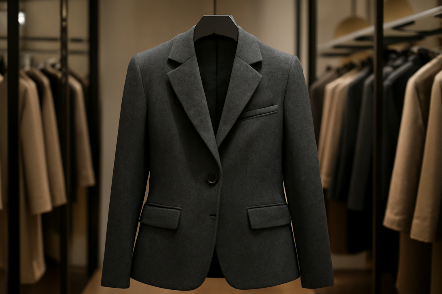 tendancemagasin-maison-kitsune-vestes veste structurée posée sur cintre dans boutique