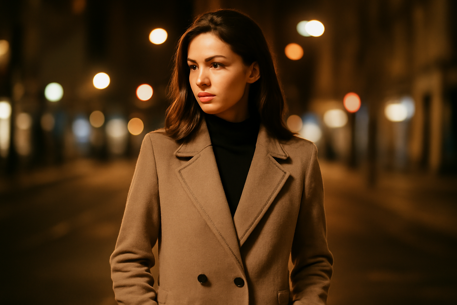 tendancemagasin-manteau-soirees-fraiches femme portant manteau city sous éclairage urbain