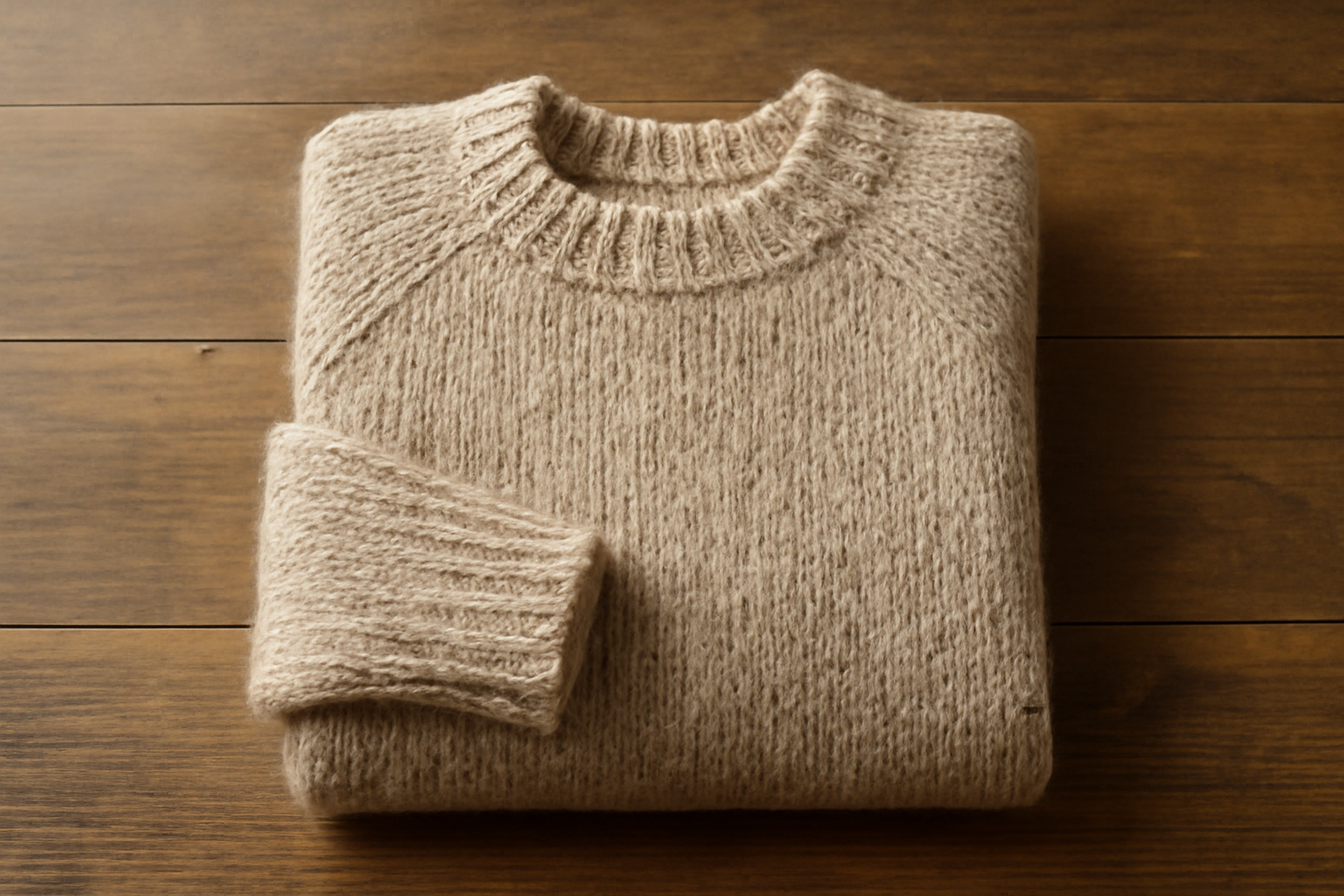 tendancemagasin-margaret-howell-basique pull en laine posé sur table en bois