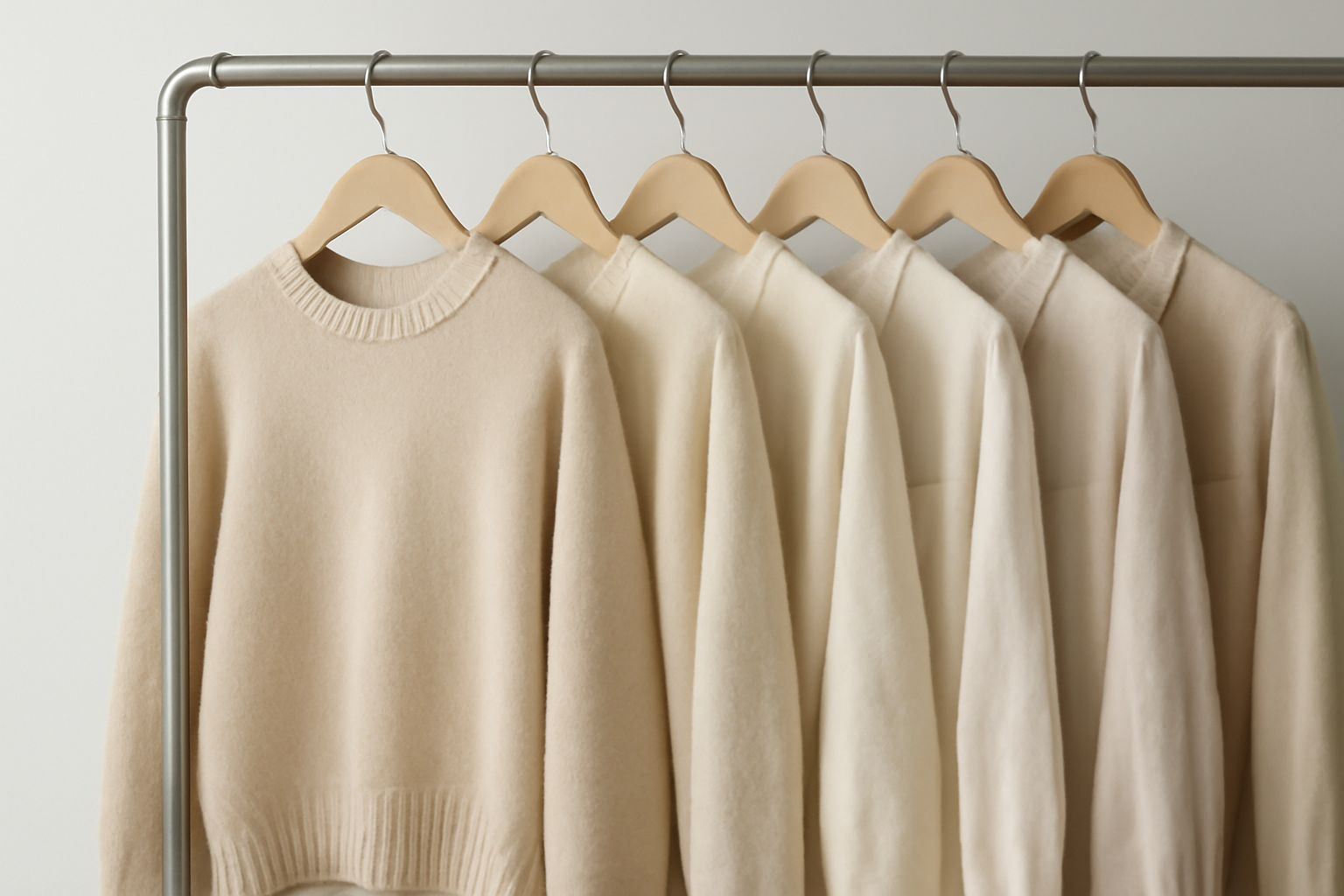 tendancemagasin-margaret-howell-basiques pulls et chemises neutres sur un portant
