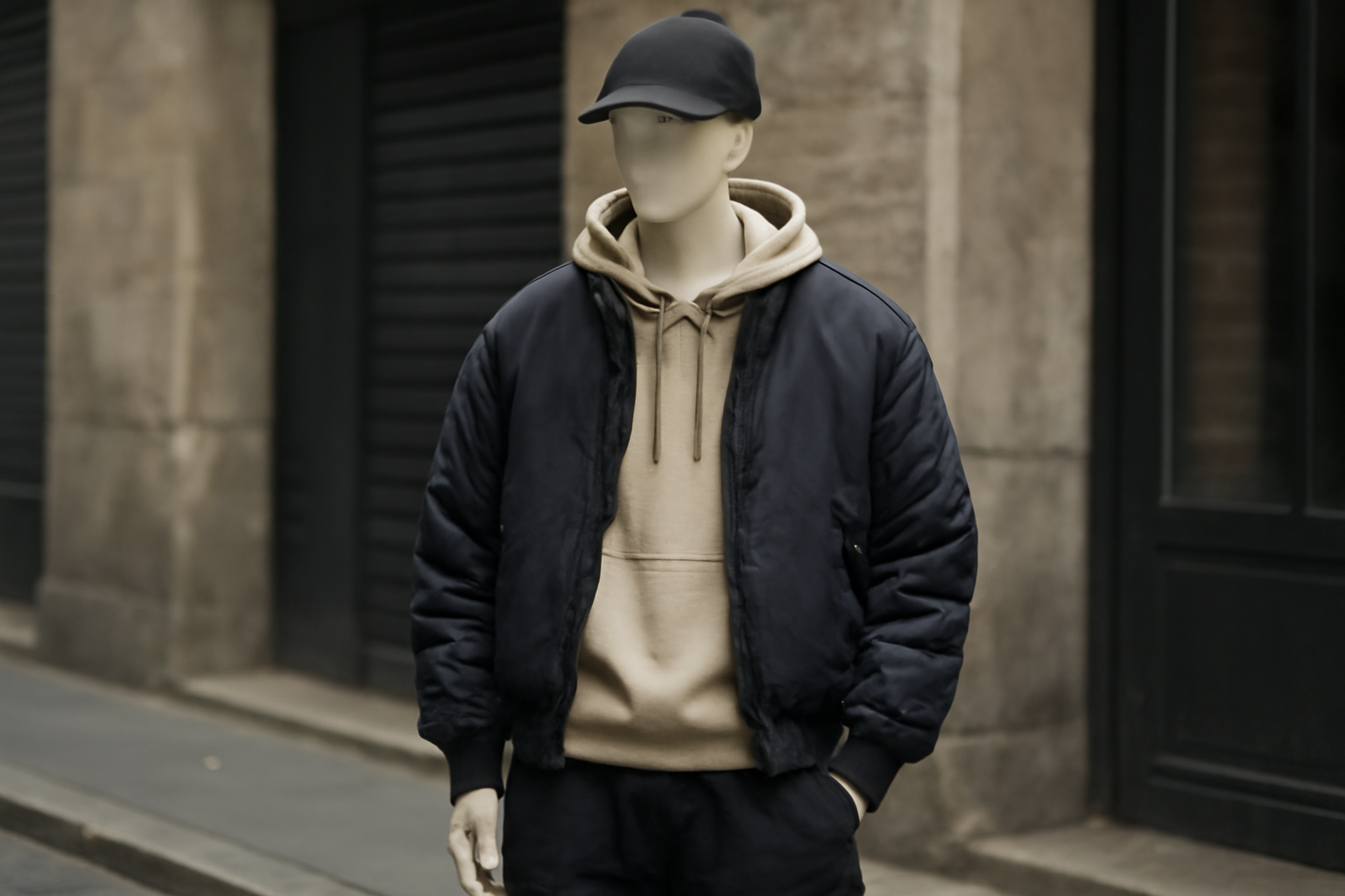 tendancemagasin-off-white-pieces-quotidien tenue streetwear posee sur mannequin urbain