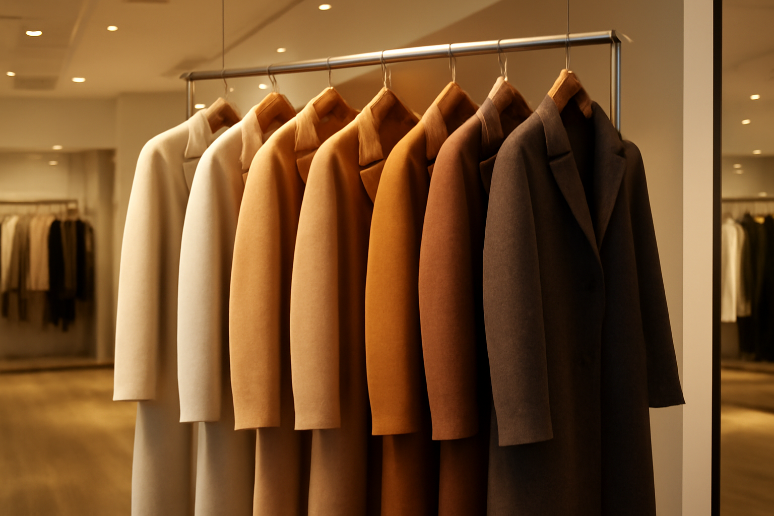 tendancemagasin-oversize-ou-cintre-manteau manteaux pendus en boutique lumineuse