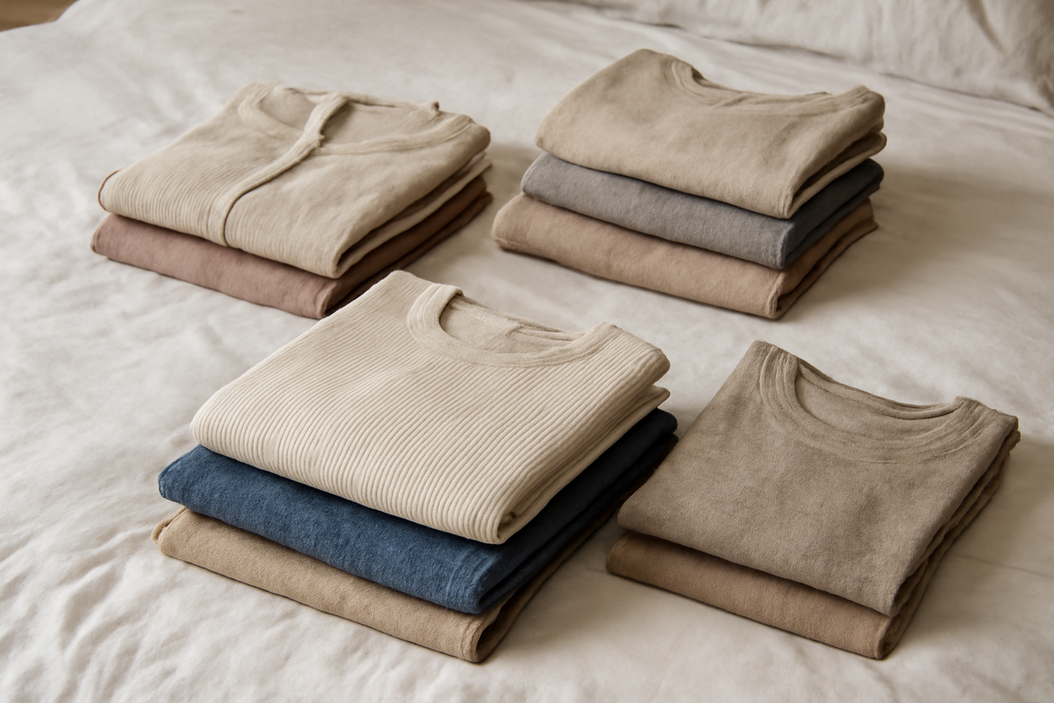 tendancemagasin-pieces-dressing-rentree vêtements pliés sur lit préparation dressing