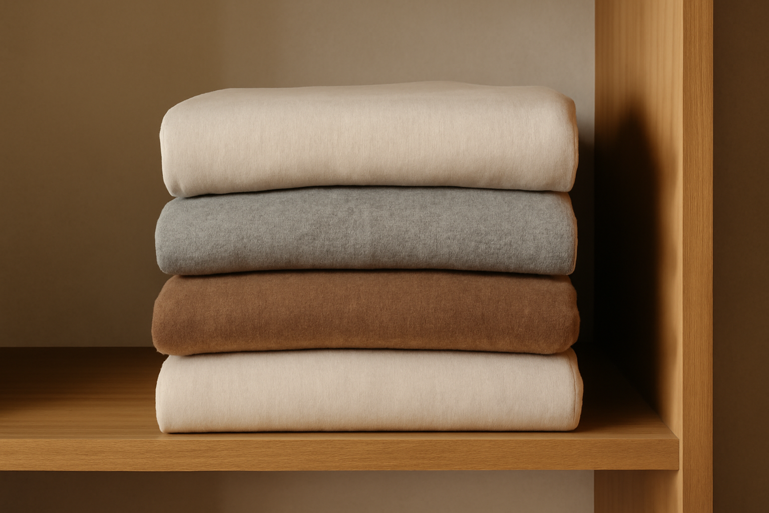 tendancemagasin-pieces-essentielles-mi-saison quelques basiques pliés sur une étagère