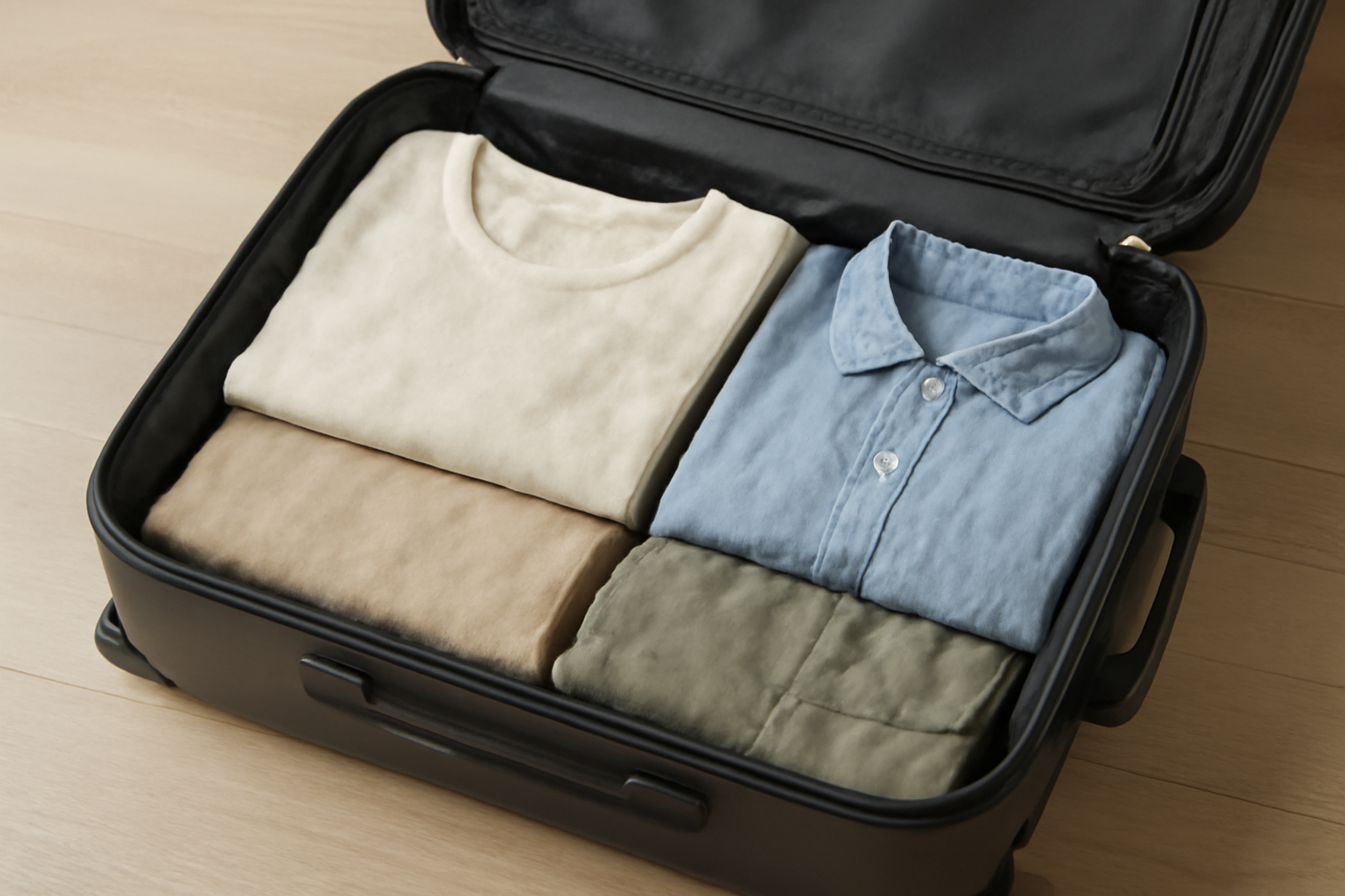 tendancemagasin-pieces-weekend-soleil-detente valise ouverte avec vêtements légers pliés