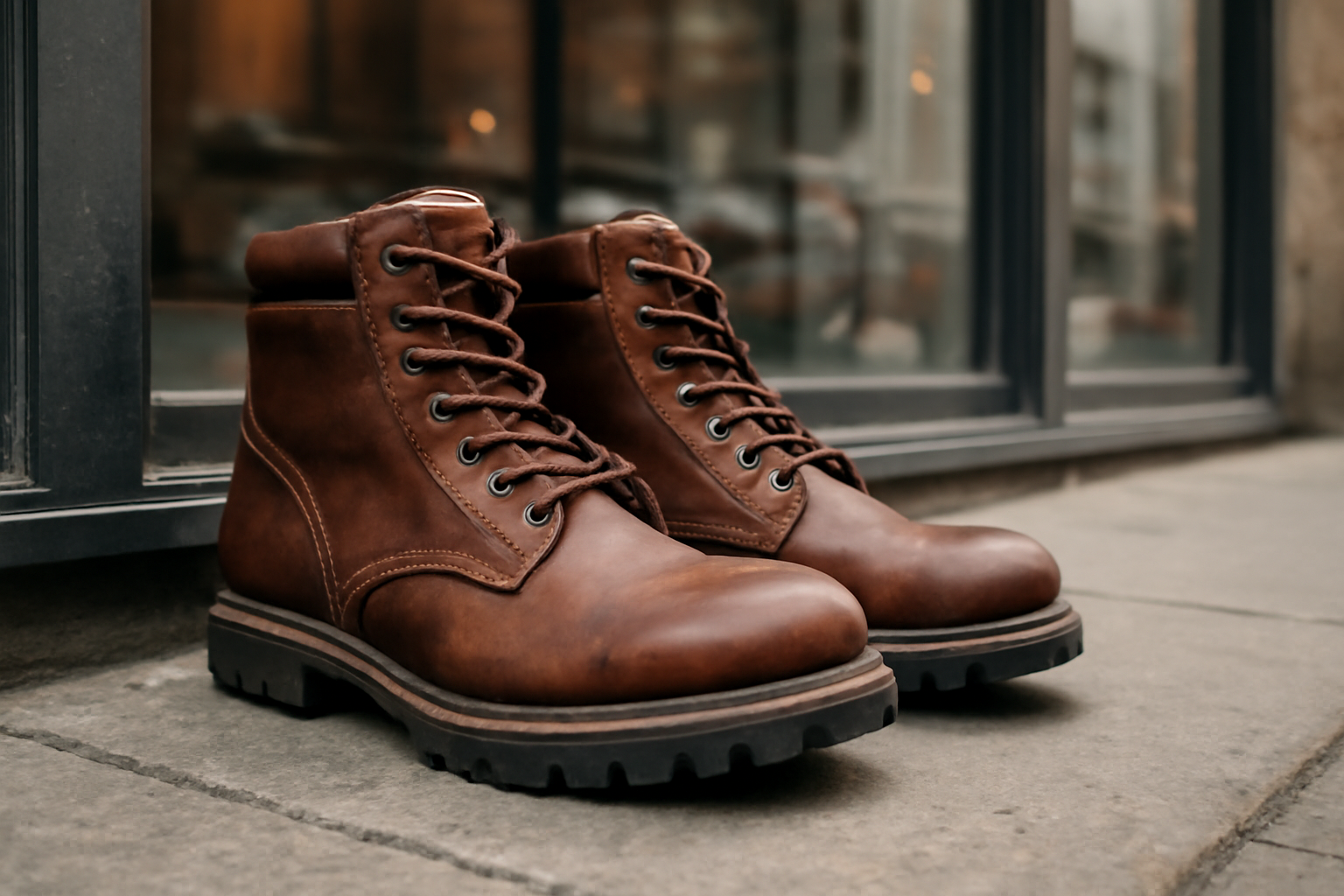 tendancemagasin-red-wing-bottines-investissement bottines robustes posées près d'une vitrine urbaine