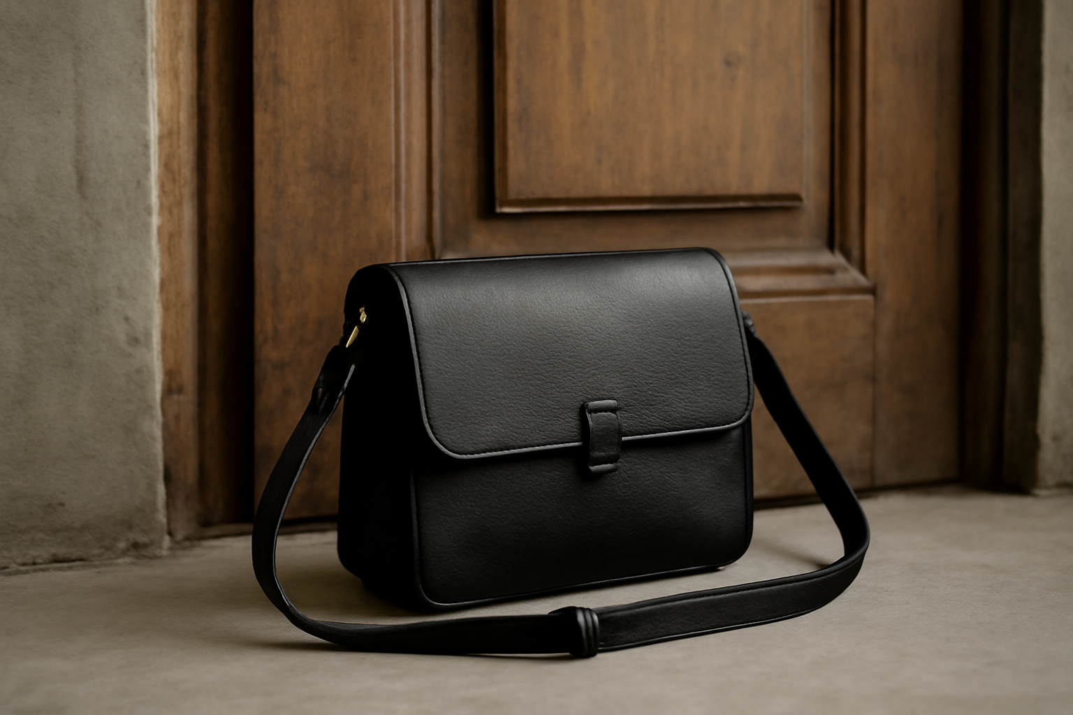 tendancemagasin-sac-bandouliere-essentiels sac porté croisé posé près d'une porte