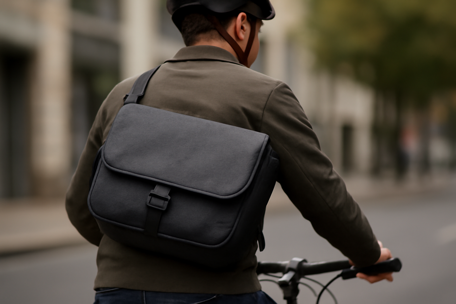 tendancemagasin-sac-compact-velo-urbain sac bandoulière porté par cycliste urbain