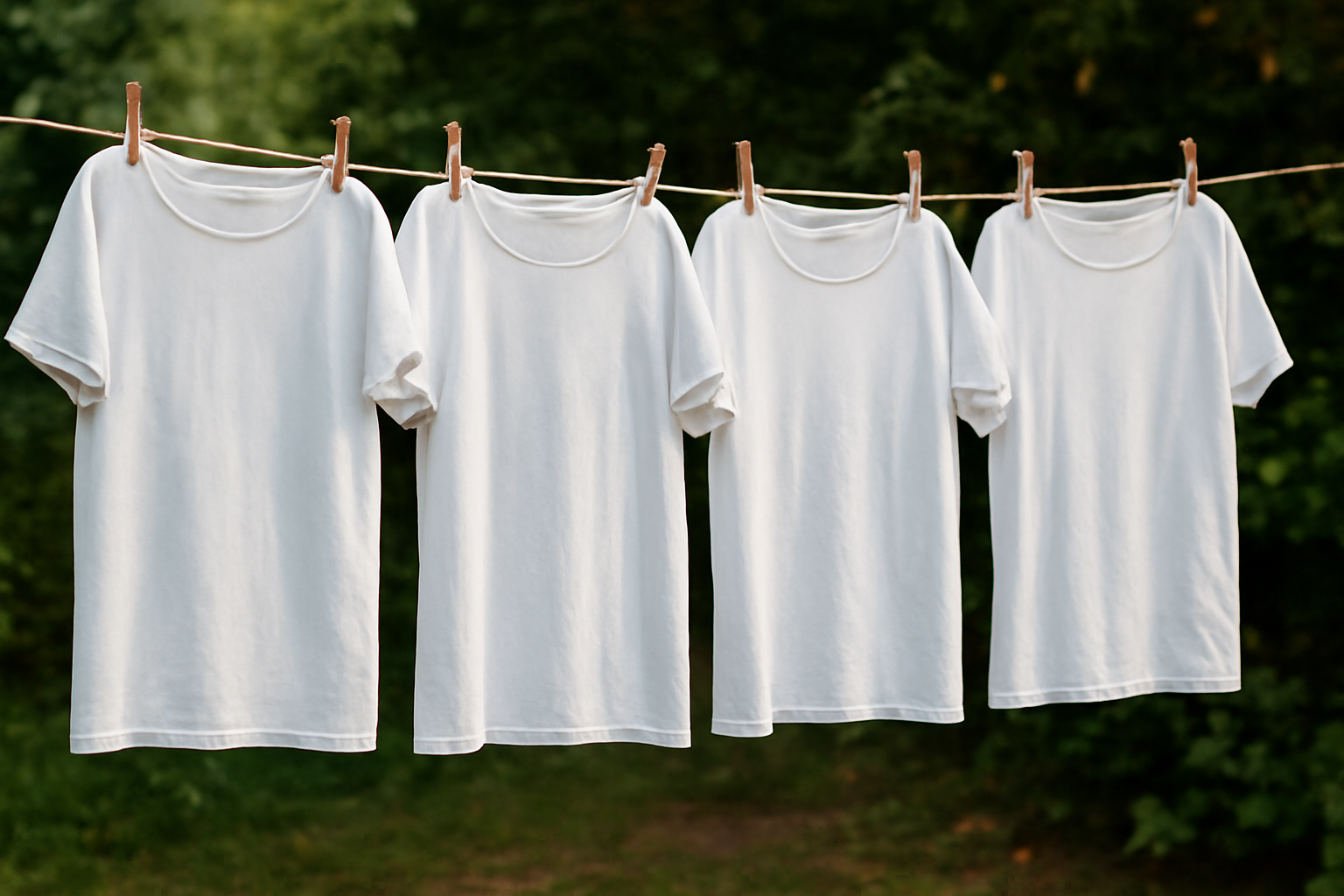 tendancemagasin-t-shirts-blancs-aureoles t-shirts blancs étendus sur corde à linge