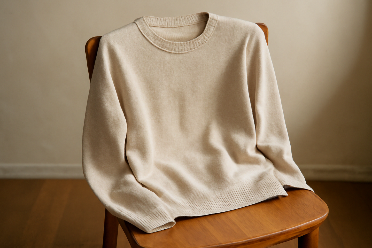 tendancemagasin-tissage-pull-chaud-leger pull léger posé sur chaise en bois