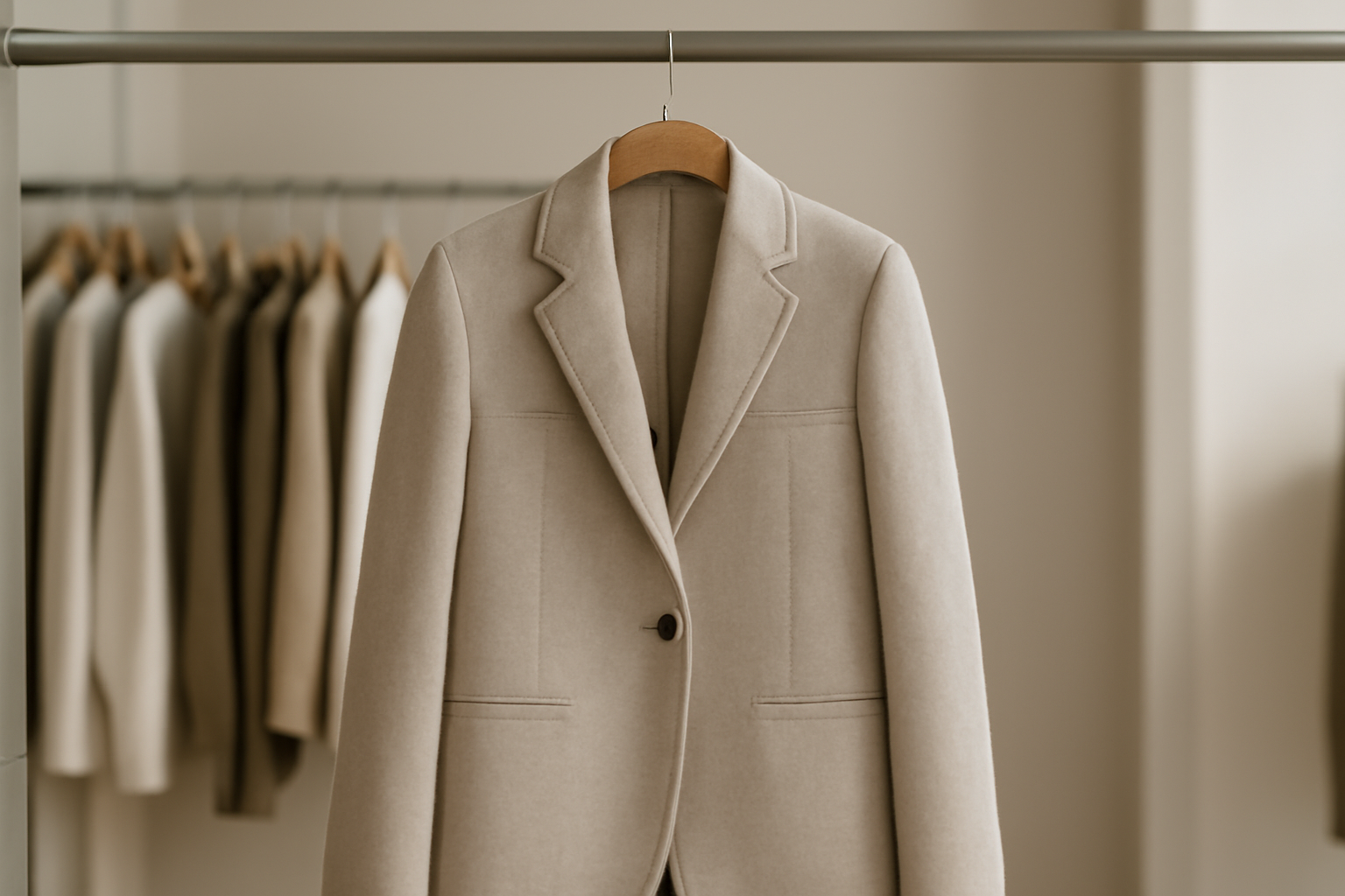 tendancemagasin-toteme-investissement-dressing veste minimaliste posée sur cintre en boutique