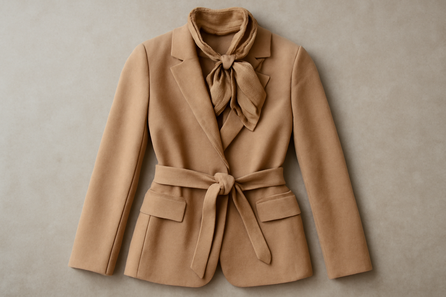 tendancemagasin-accessoire-dynamiser-blazer-basique blazer posé avec ceinture et foulard assortis