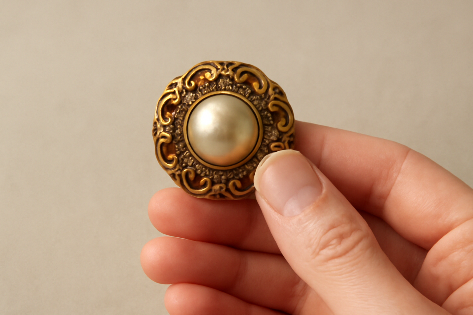 tendancemagasin-accessoires-vintage-moderniser-look main tenant un bijou retro sur fond neutre