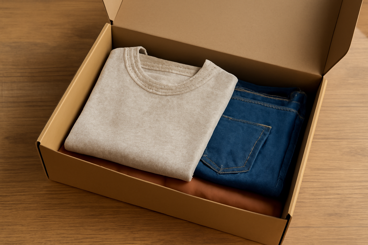 tendancemagasin-amazon-fashion-basiques paquet de vêtements ouvert sur table