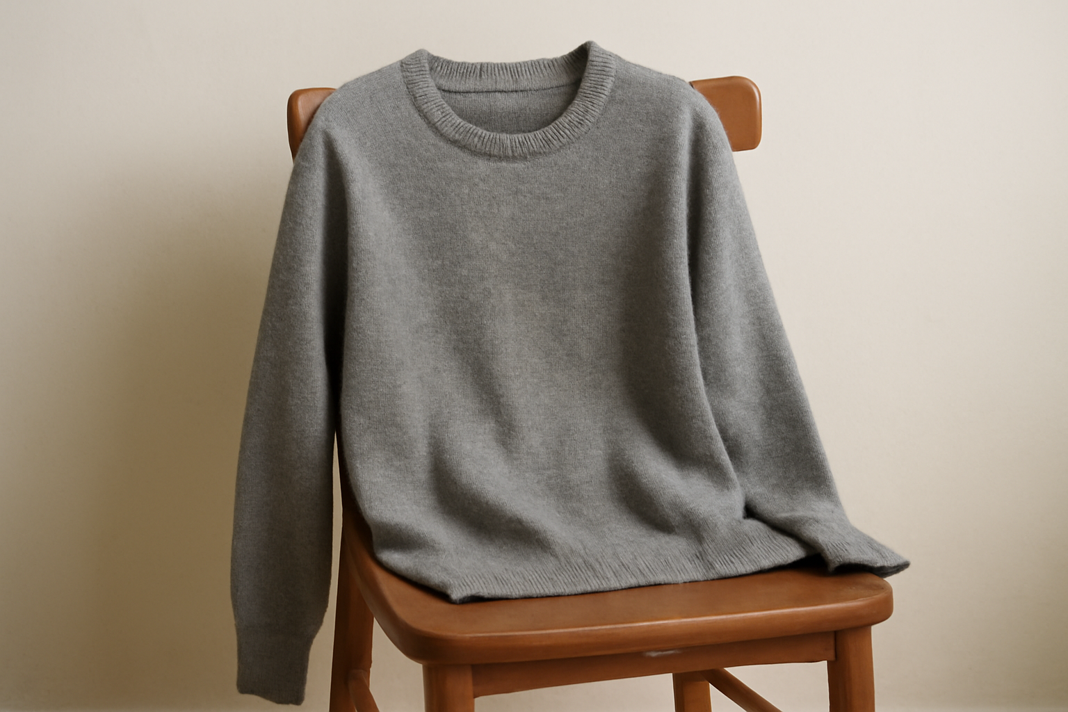 pull simple posé sur chaise en bois