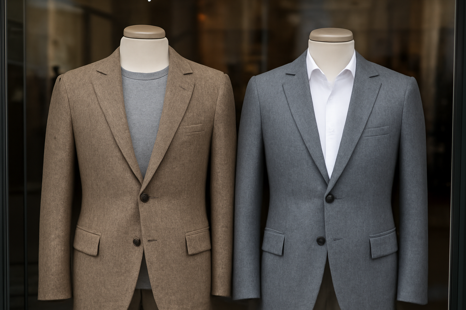 tendancemagasin-armani-vs-kooples-blazer vitrine avec deux vestes côte à côte