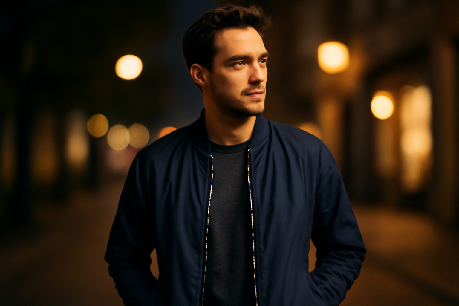 personne portant un blouson léger en soirée