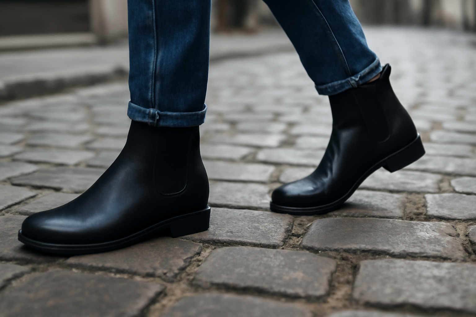 tendancemagasin-choisir-bottines-confort-marche personne marchant en bottines sur pavé