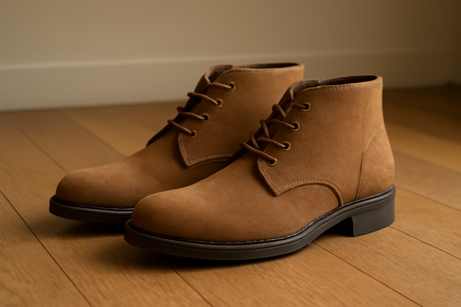 tendancemagasin-clarks-bottines-par-morphologie paire de bottines posee sur sol interieur