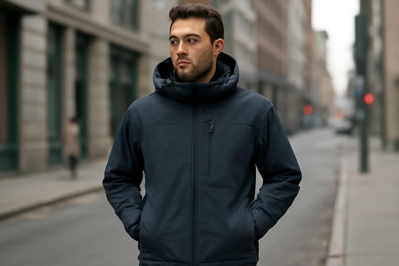 tendancemagasin-decathlon-vestes-urbaines personne portant une veste technique en ville