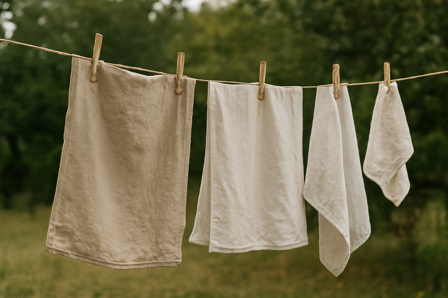linge en lin accroché à une corde extérieure