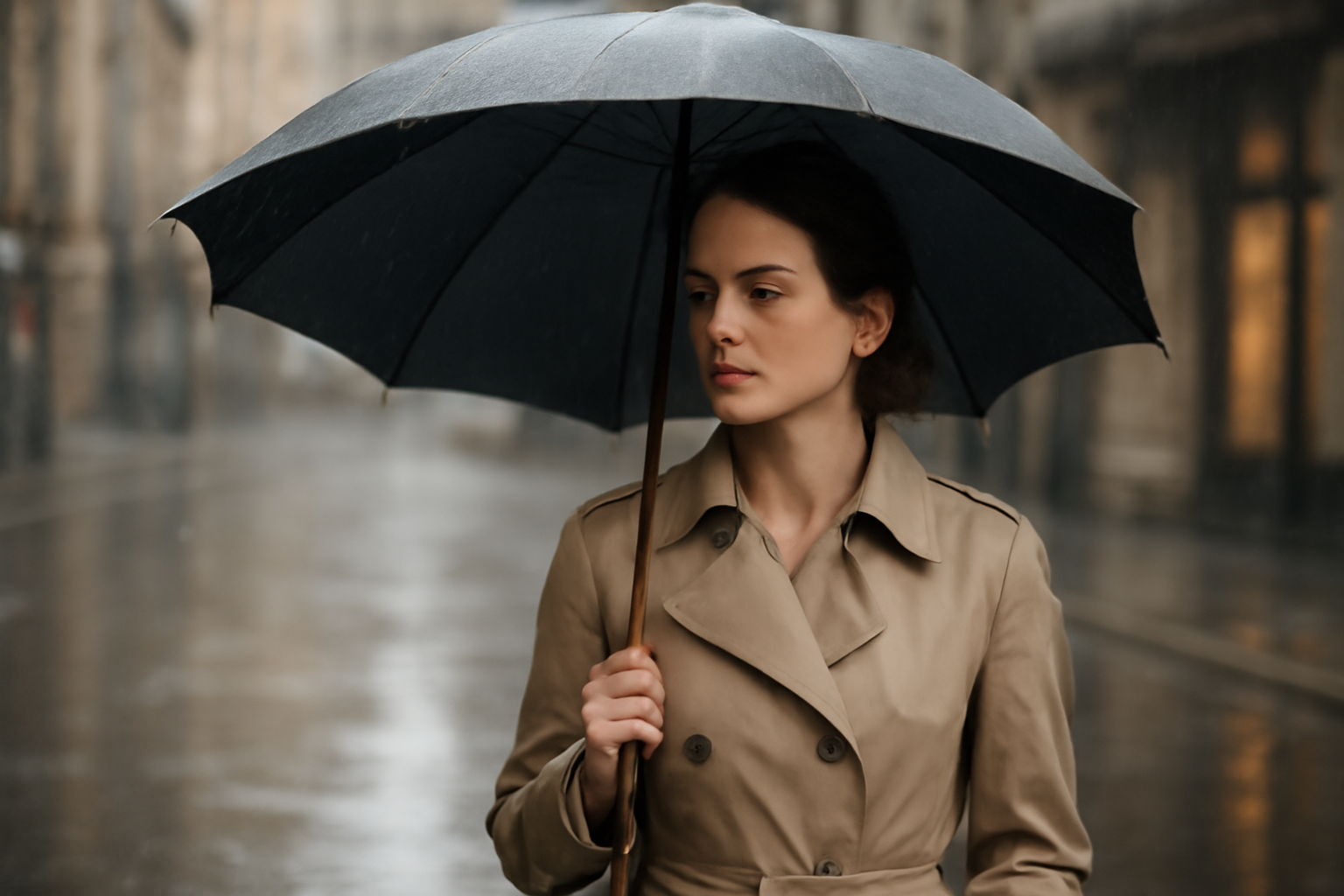 tendancemagasin-impermable-choisir-pluie-elegant personne sous parapluie portant impermable chic