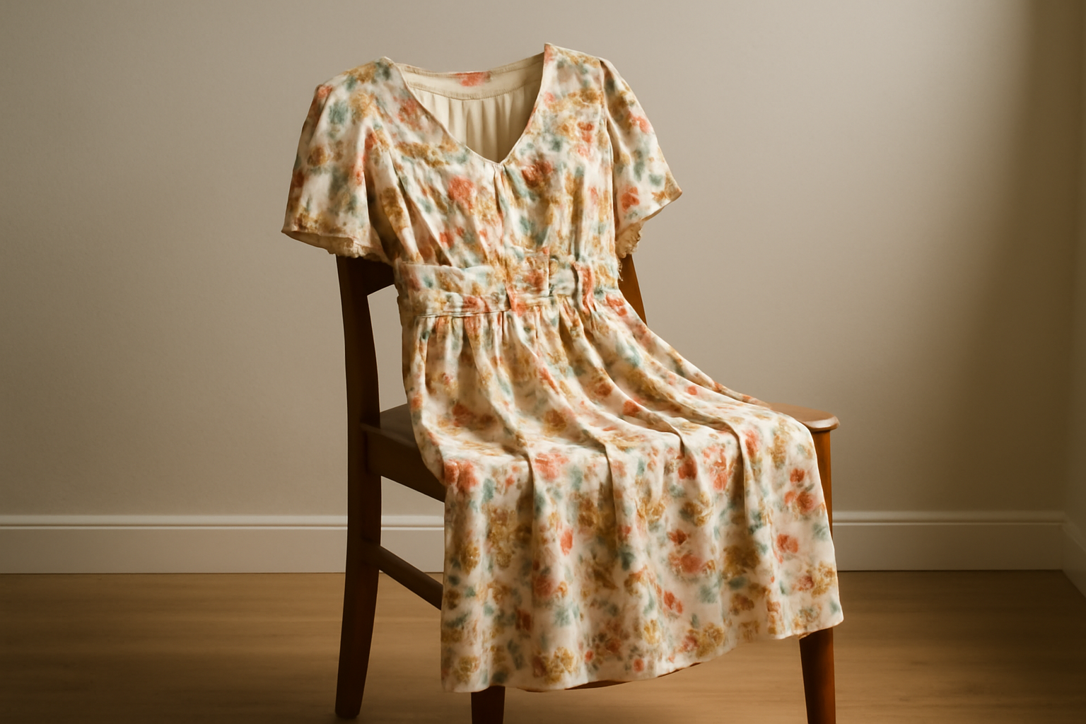 tendancemagasin-imprimes-estompent-au-soleil robe imprimée accrochée sur une chaise
