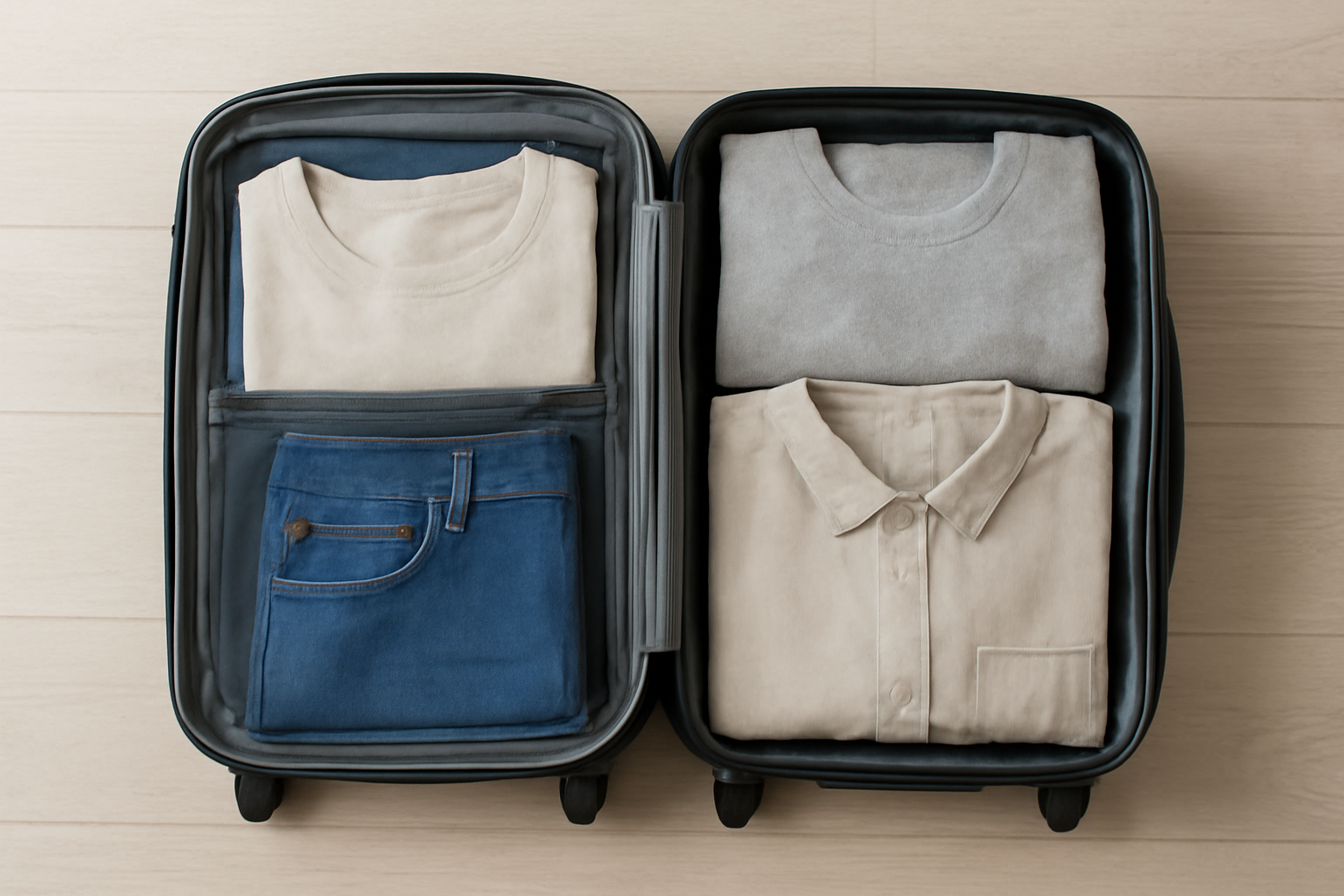 tendancemagasin-indispensables-valise-cabine-weekend valise cabine ouverte avec tenues rangees