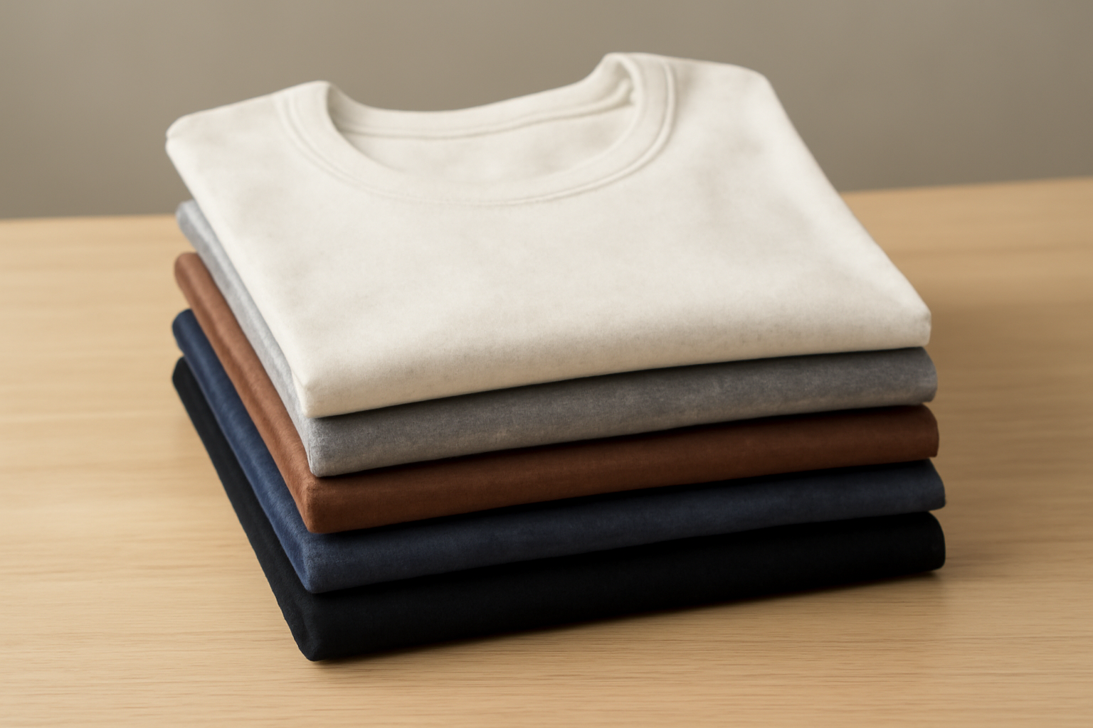tendancemagasin-la-redoute-basiques pile de t-shirts basiques sur une table