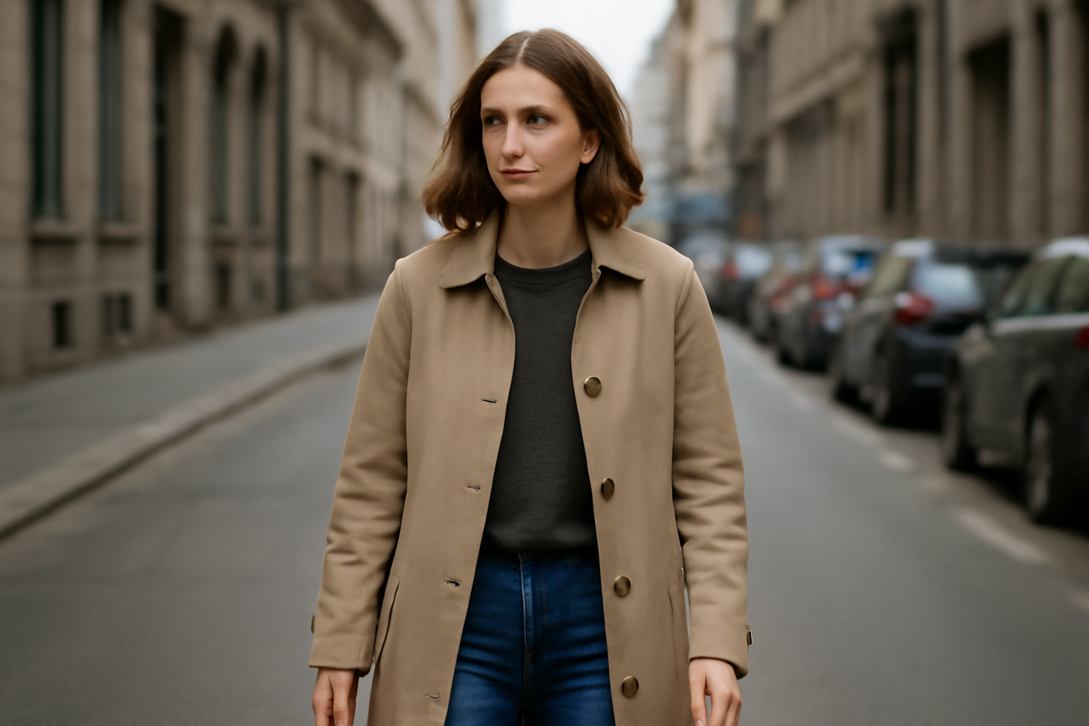 tendancemagasin-manteau-city-break-changeant personne en manteau leger dans rue urbaine