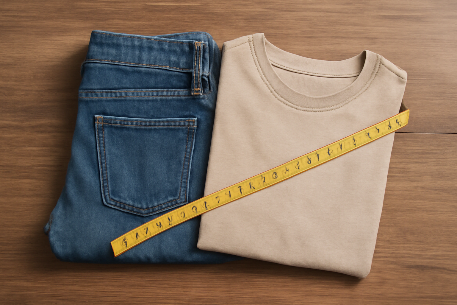 tendancemagasin-marge-retouches-achat-ligne vêtement sur planche avec mètre ruban