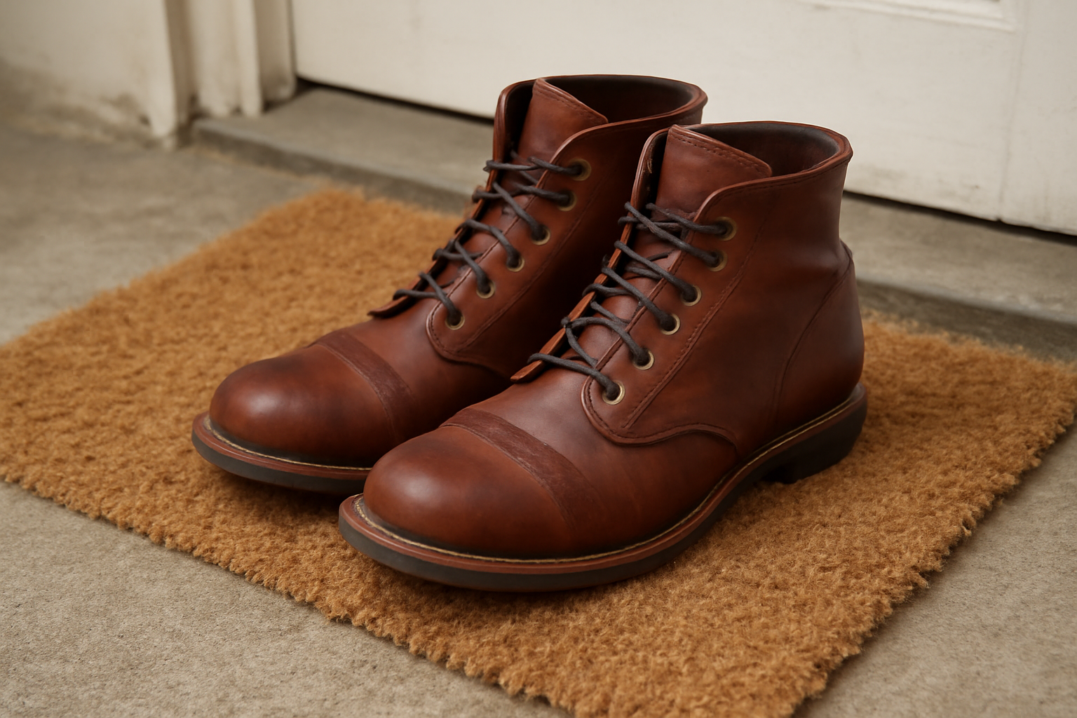 tendancemagasin-pourquoi-bottes-cuir-se-detendent bottes en cuir posées sur un paillasson