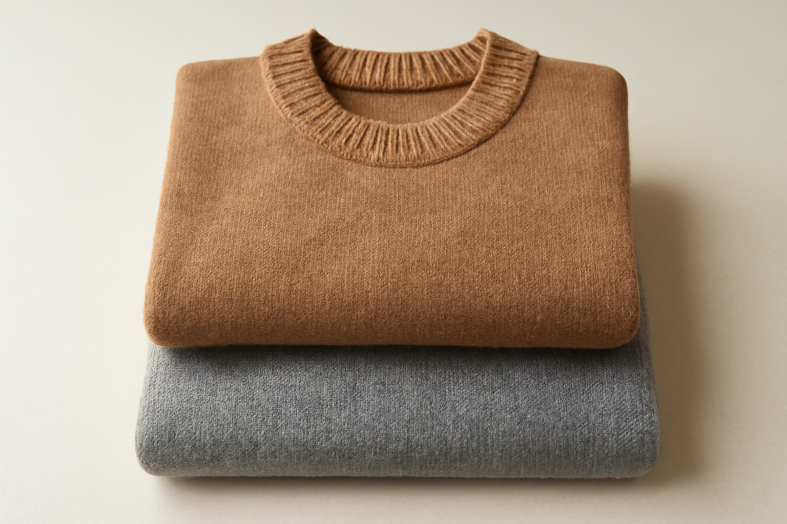 tendancemagasin-pull-col-rond-ou-col-v deux pulls pliés montrant différents cols