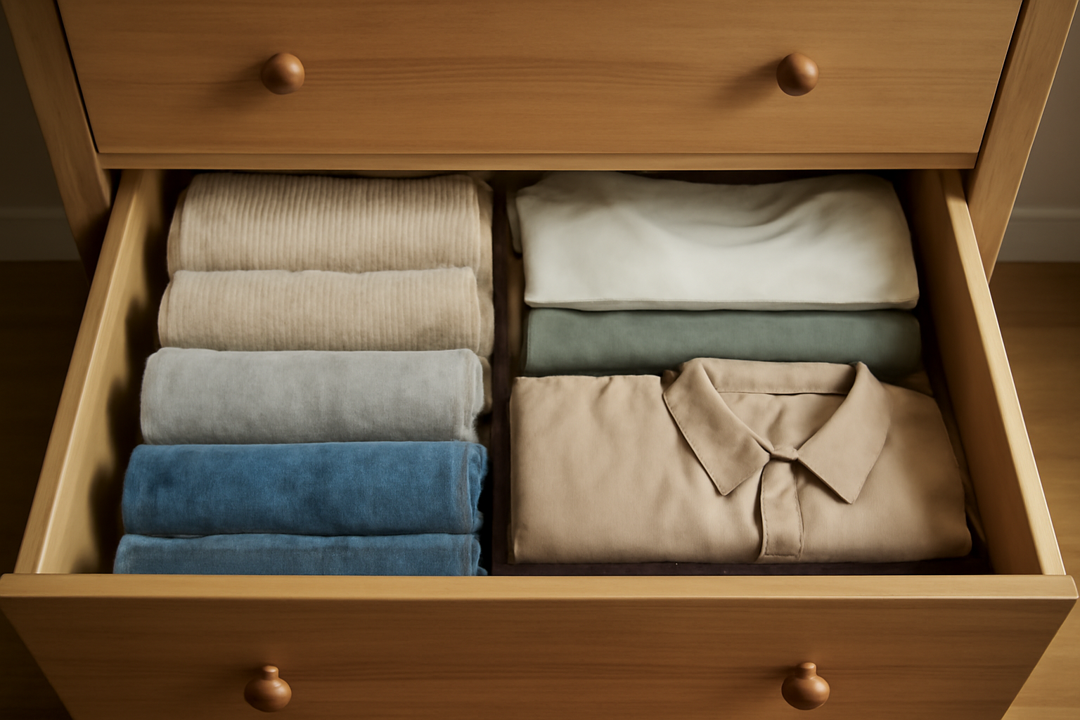 tendancemagasin-routine-dressing-matins commode ouverte avec tenues bien organisées