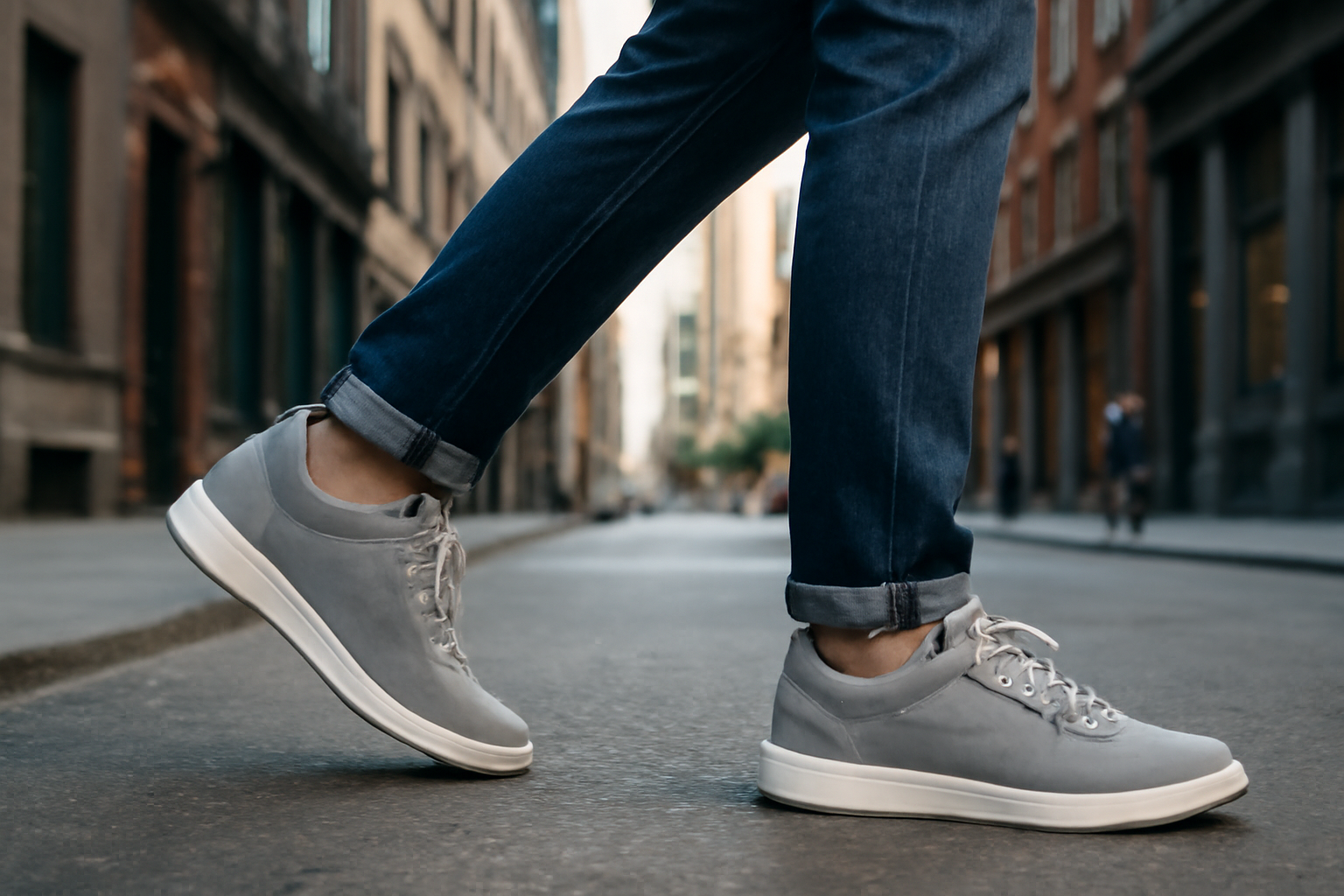 tendancemagasin-superga-clarks-baskets personne marchant en baskets en ville