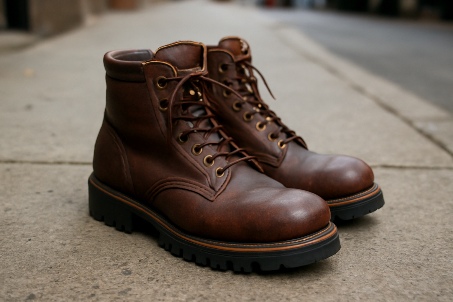 tendancemagasin-timberland-bottines-ville bottines robustes posees sur trottoir