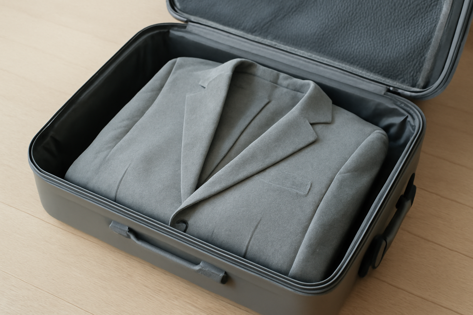 veste pliee propre dans valise ouverte