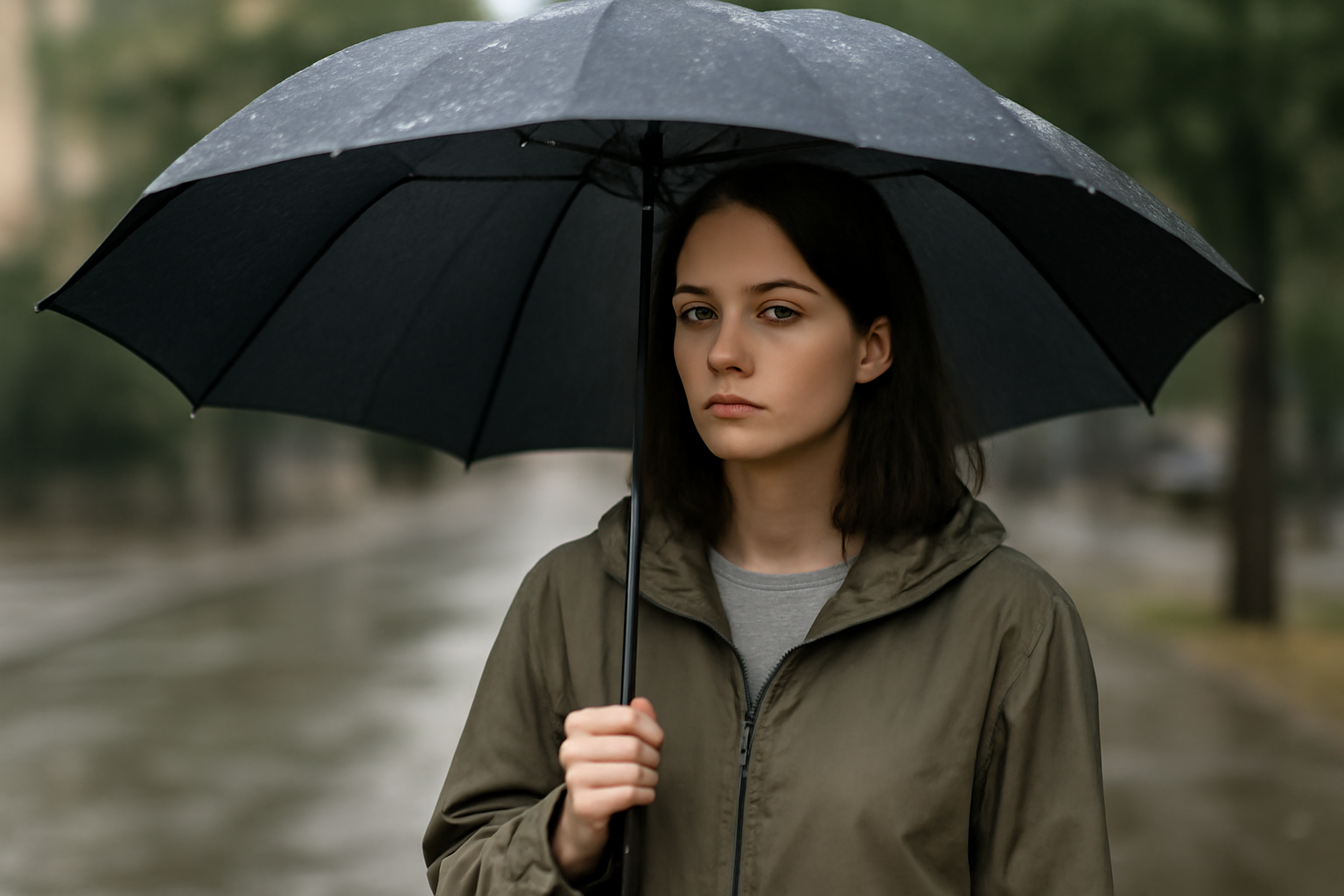 personne sous parapluie avec veste legere