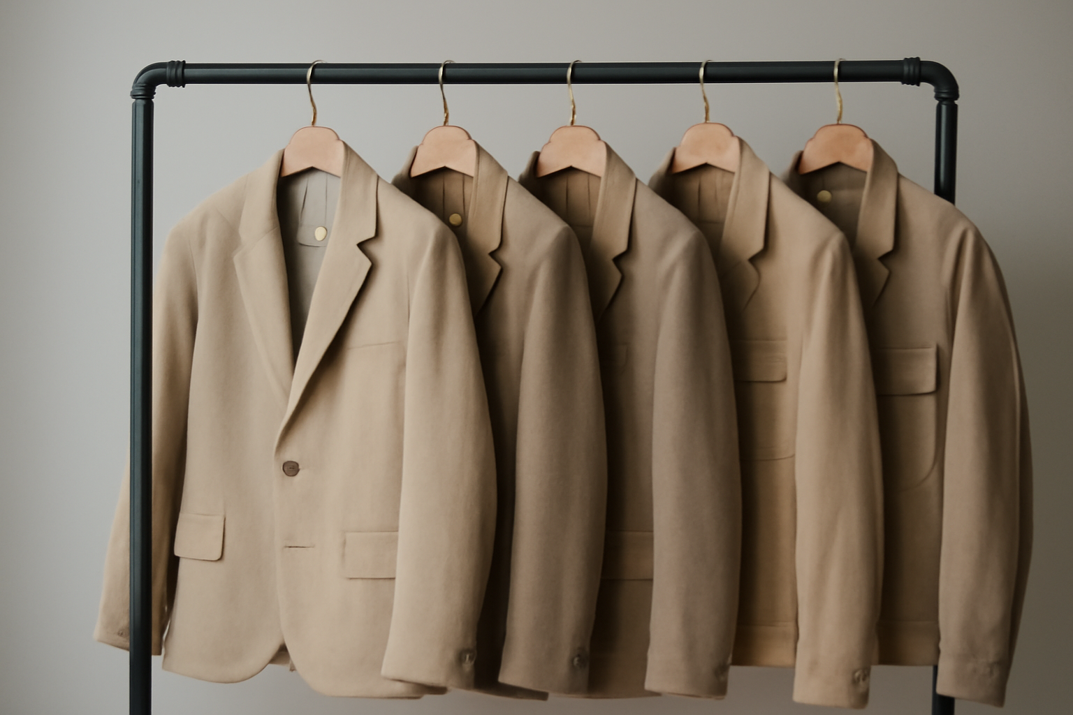 tendancemagasin-vestes-minimalistes-pour-vestiaire plusieurs vestes neutres suspendues sur un portant