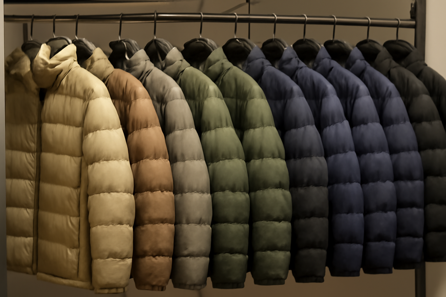 tendancemagasin-abercrombie-vs-urban-doudoune doudounes suspendues cote a cote en magasin