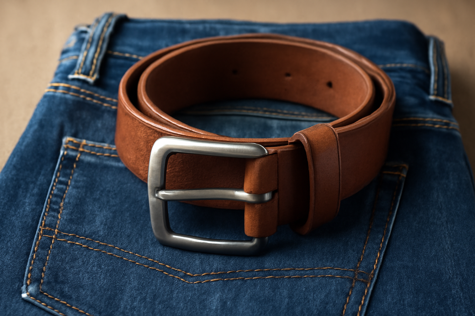 tendancemagasin-accessoiriser-jean-brut ceinture posée sur un jean plié