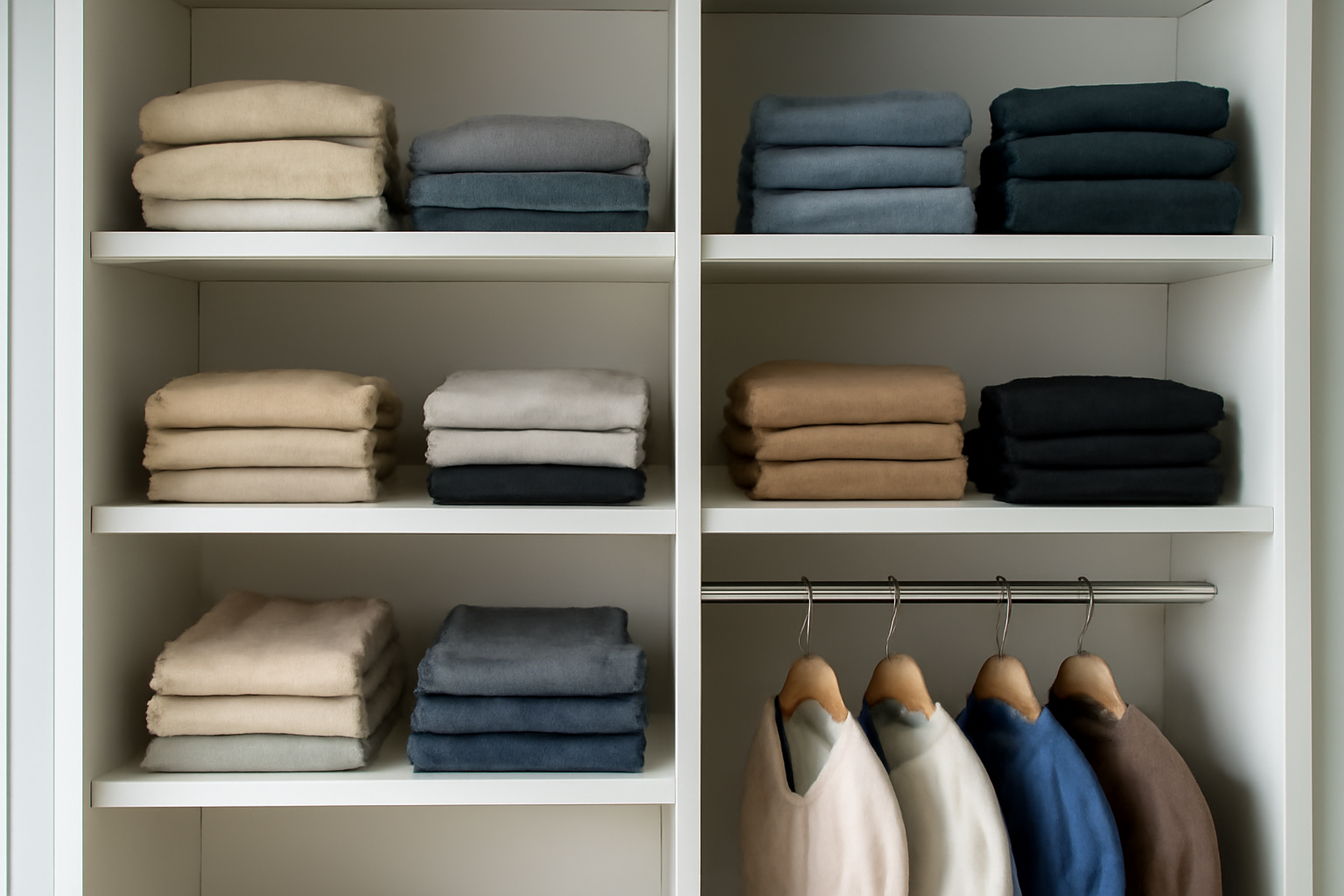 tendancemagasin-amenager-dressing-petit-studio étagères ouvertes avec vêtements bien rangés