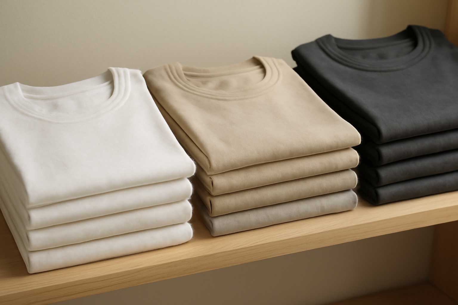t-shirts en coton posés sur étagère