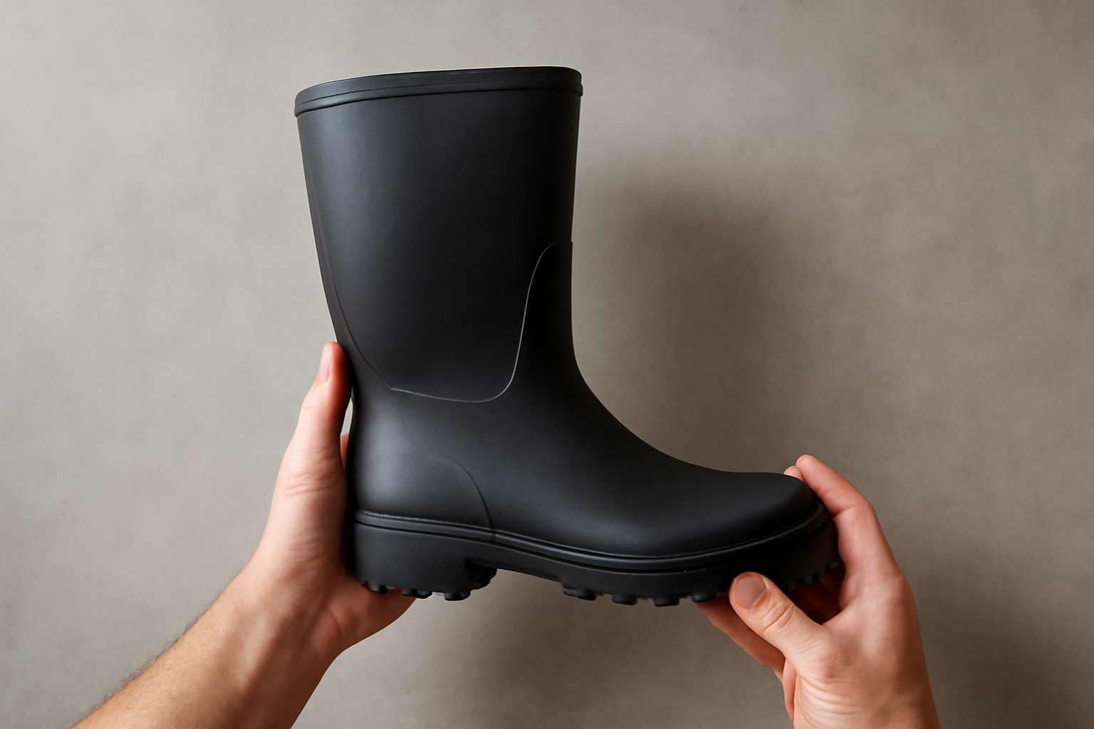 tendancemagasin-bottes-impermeables-abordables mains tenant une botte en caoutchouc simple