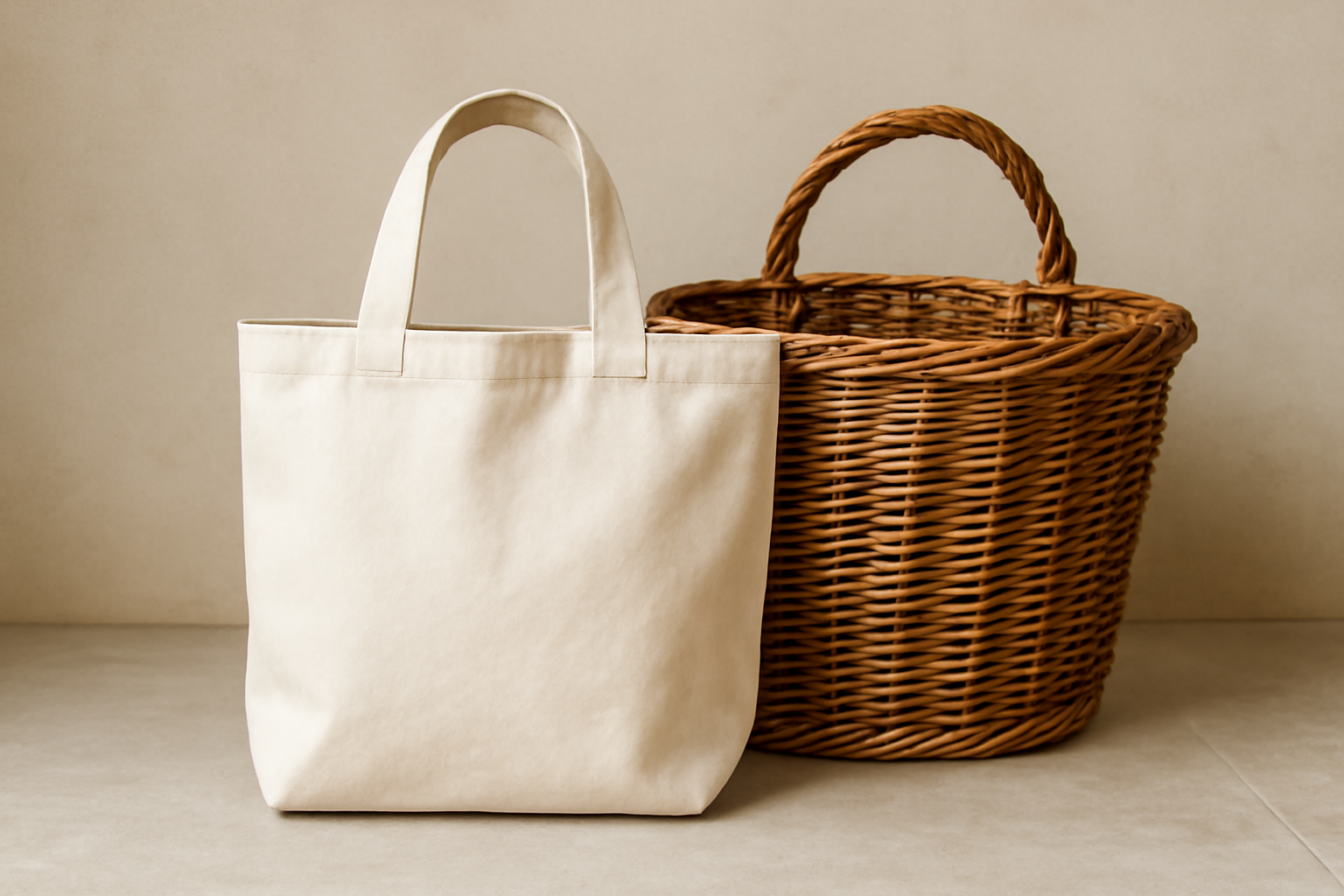 tendancemagasin-cabas-courses-rapides-style cabas posé près d'un panier de marché