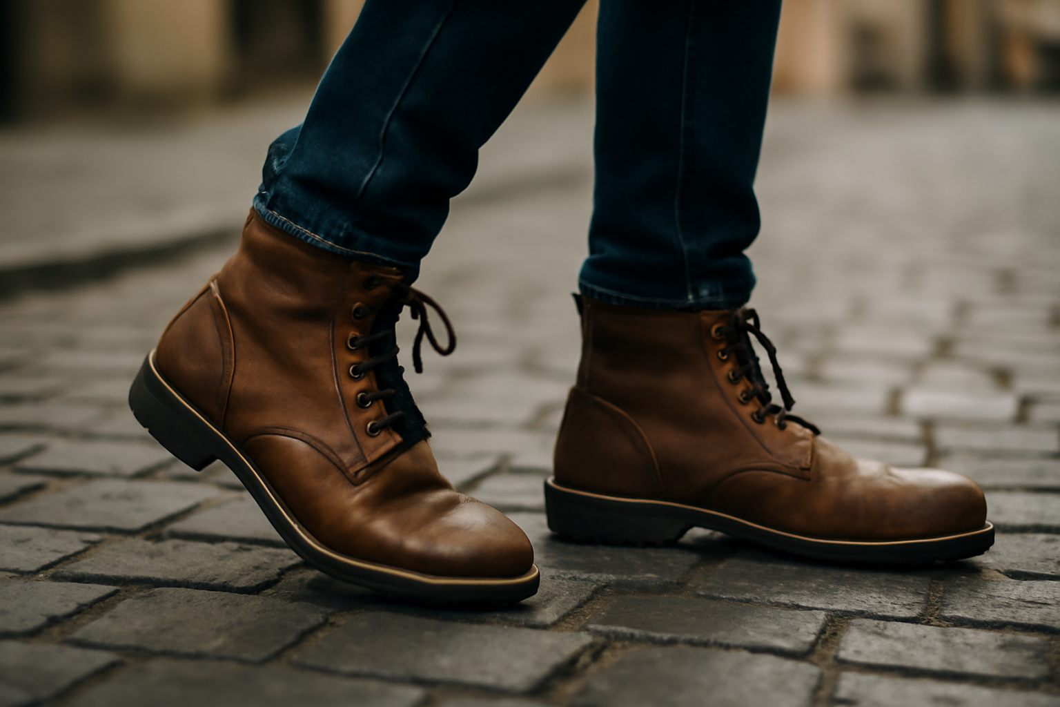 personne marchant en bottines sur pave