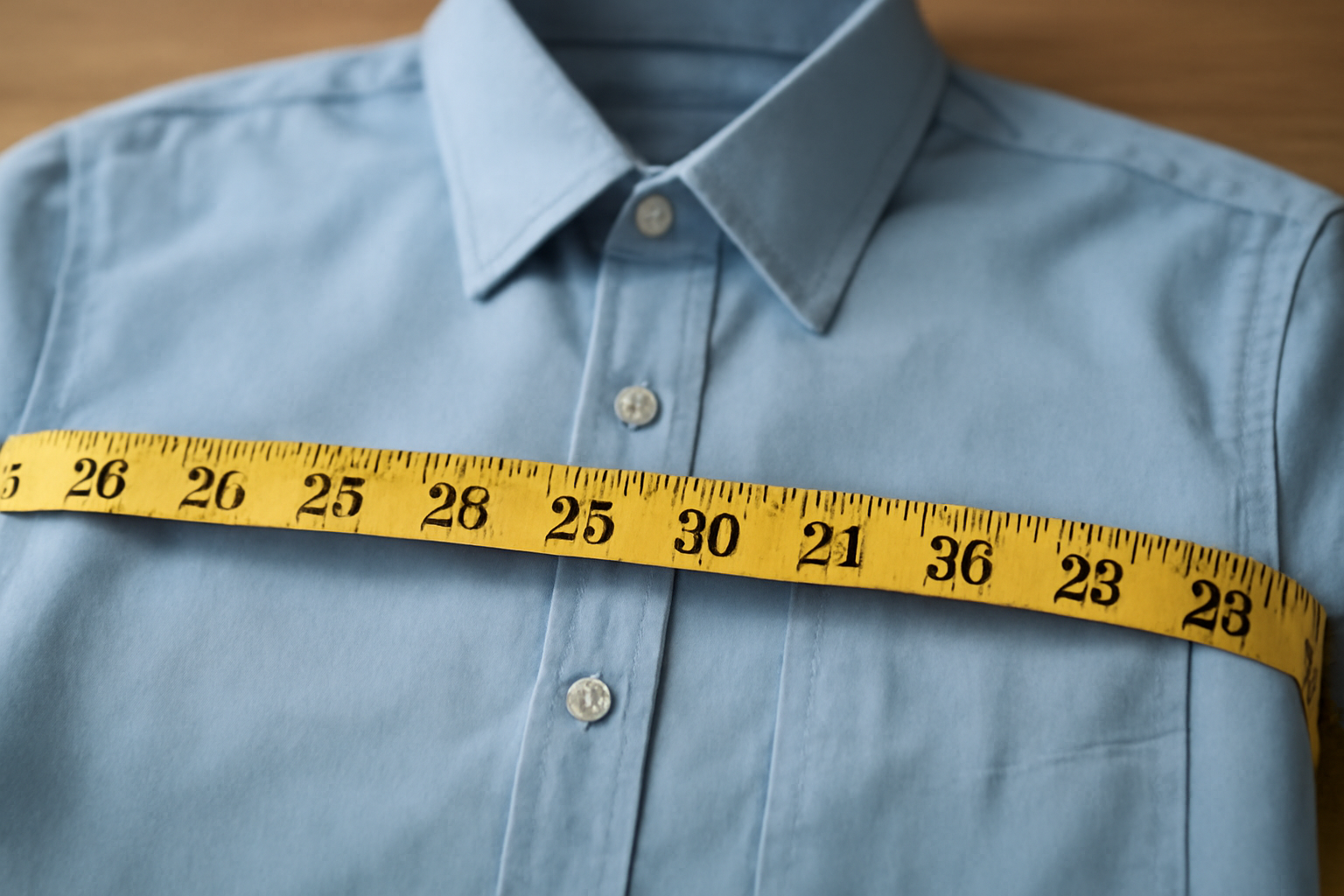 tendancemagasin-choisir-taille-chemise-ligne ruban de mesure autour d'une chemise posée