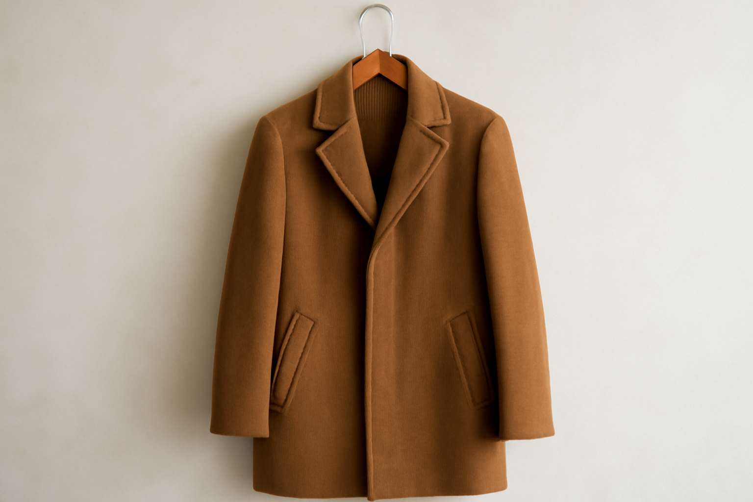 tendancemagasin-col-manteau-structurer-silhouette manteau à col visible sur un portemanteau