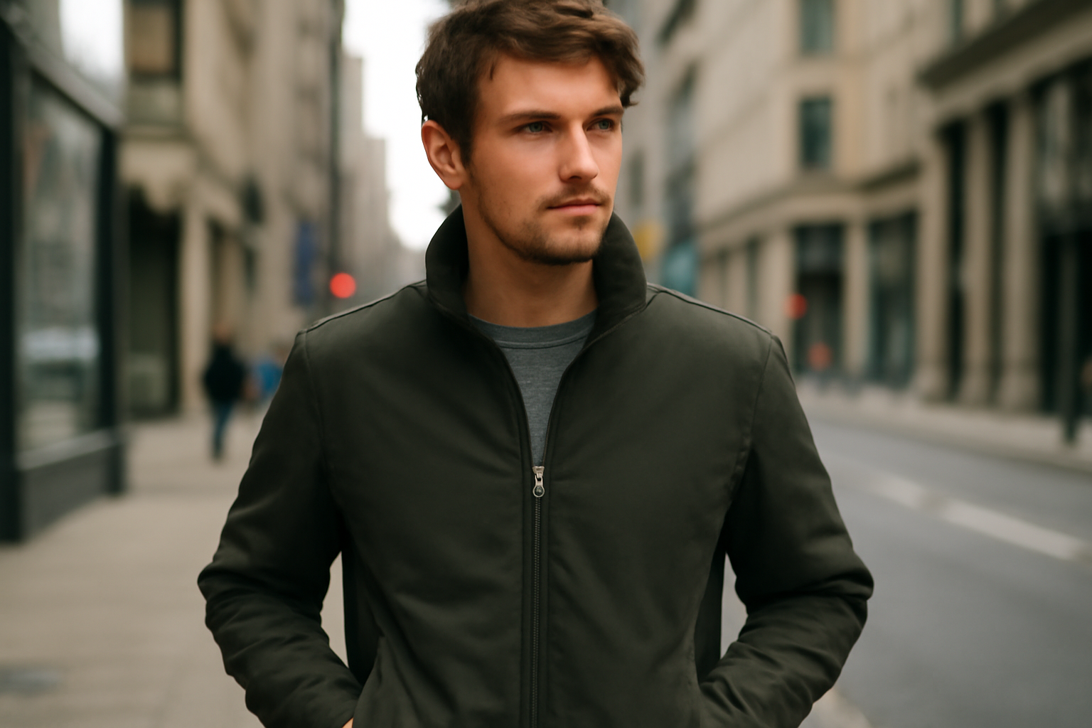 tendancemagasin-coupe-blouson-ville personne portant un blouson en ville
